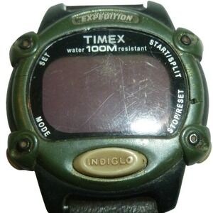Timex Expedition Indiglo 100M Digital Sport Watch Green 866 Brown Leather Band